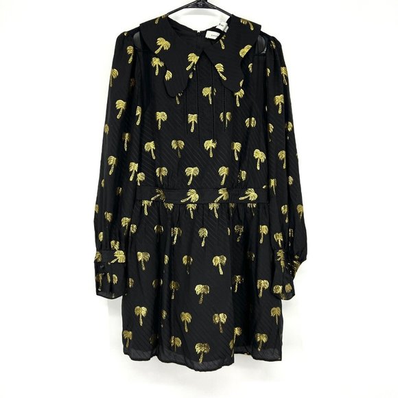 Coach Dress Page Boy Silk Blend Black Palm Tree Long Sleeve Mini NWT - Picture 3 of 12